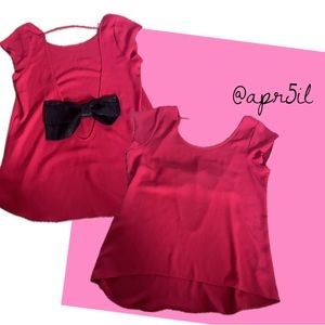 Backless Red Blouse with Black Glitter Bow